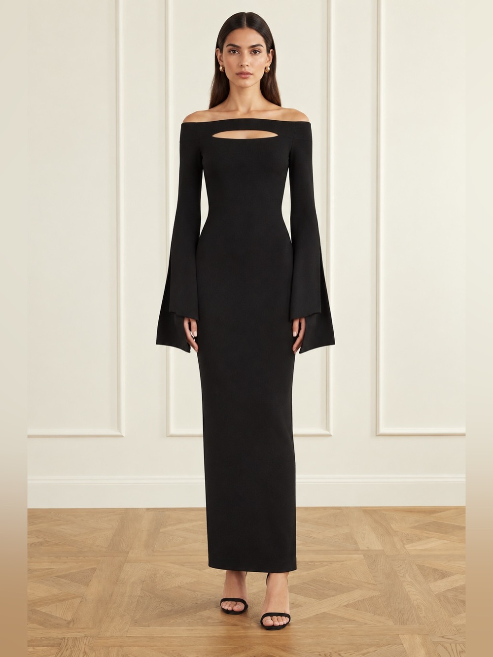 Solace London Carmel Black Cutout Split Sleeve Maxi Dress